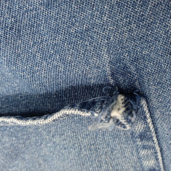 Agapo Embroidered Denim Overalls Small Metal Buttons Capri Pockets Distressed - Picture 12 of 12